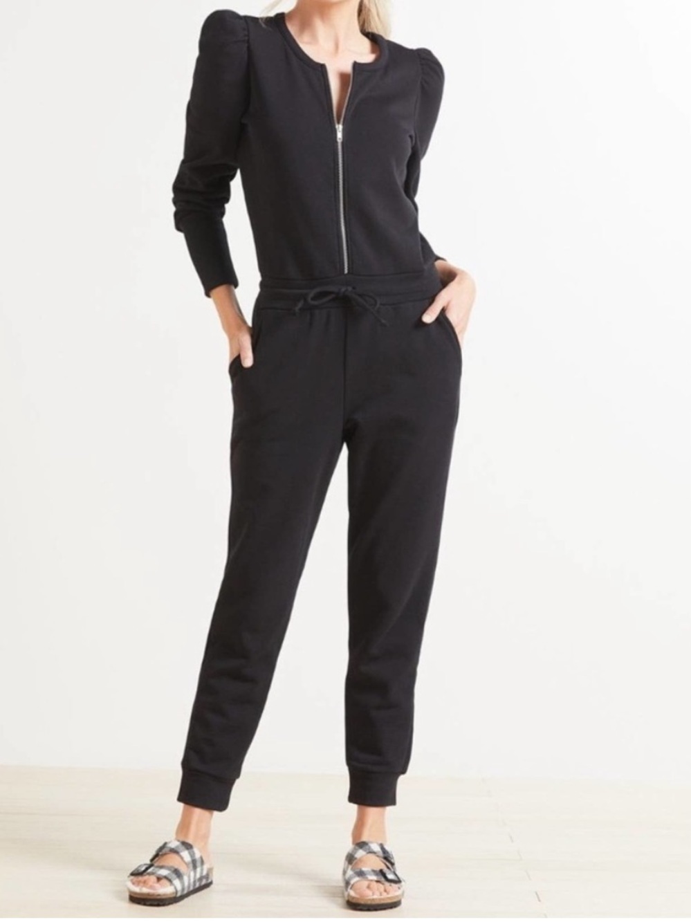 Chaser x Evereve Puff Sleeve Zip Long Sleeve Lounge Jumpsuit size S chic utility